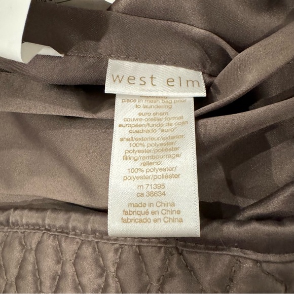 West Elm Euro Sham Quilted Satin Gray 26x26 - Picture 3 of 4